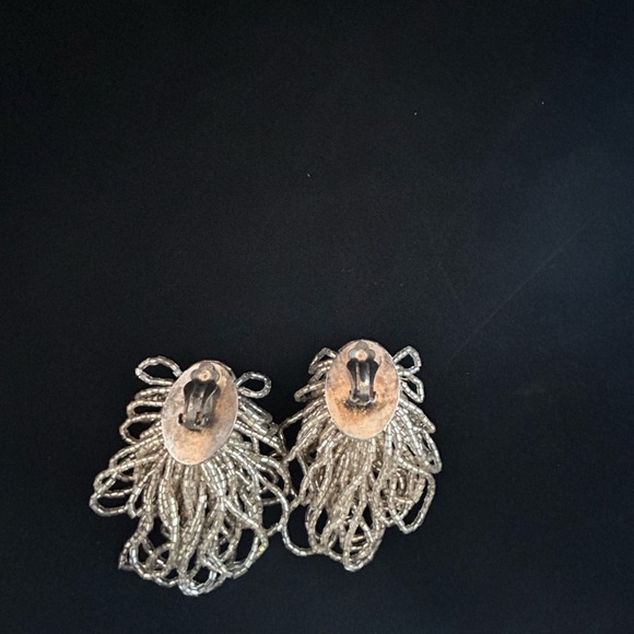 Silver Beaded Pearl Cluster Earrings - Picture 3 of 3